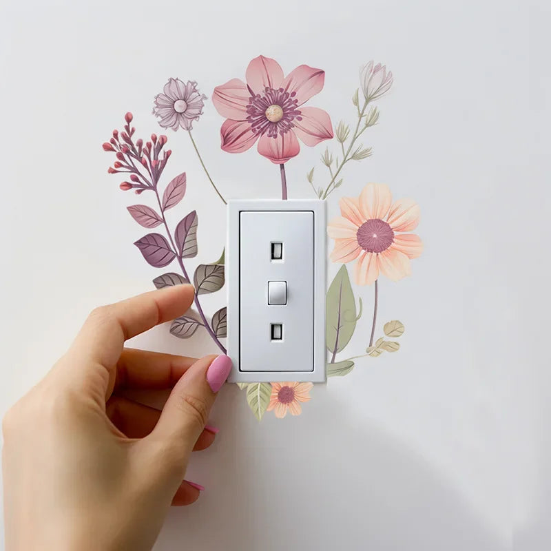 Hemasa Beautiful flowers Switch Wall Sticker PVC Removable Waterproof sticker for bedroom bathroom Living room Home Decoration Stickers