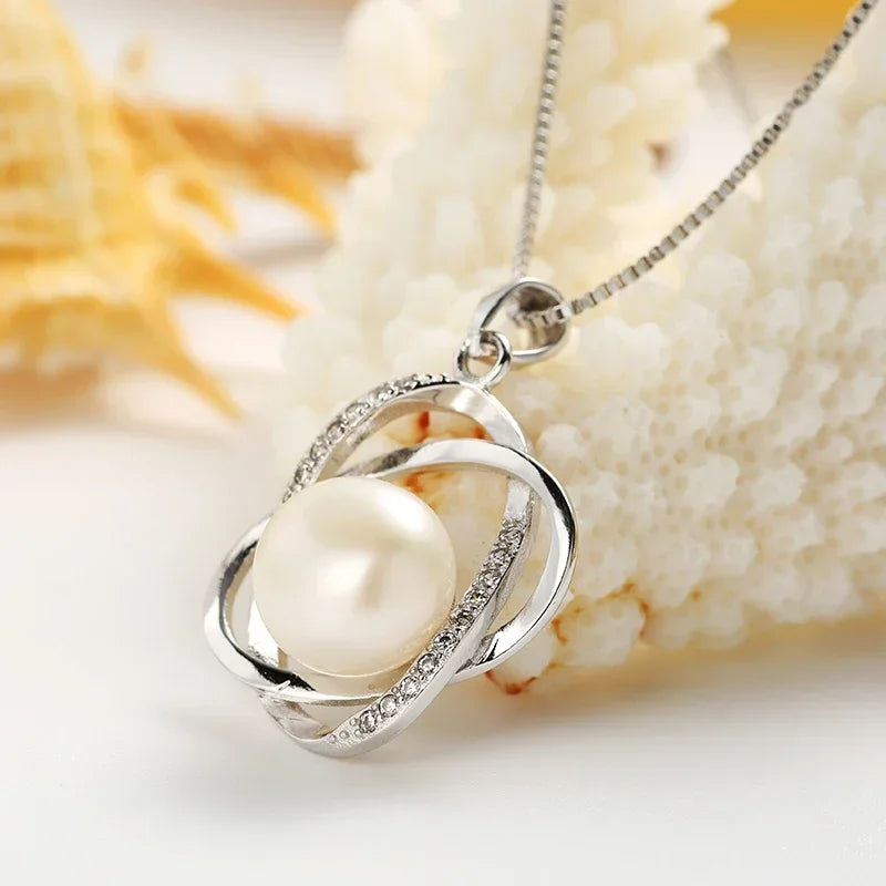YWYC 10-11mm Freshwater Cultured Pearl Pendant Necklace 925 Sterling Silver Star Cross Pendant for Women Lover Jewelry Gift