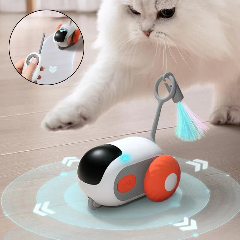 Hemasa Smart Sports Cat Toys With Remote Control Electric Car Toys Rechargeable Cat Teasing Car Toy Indoor Feather Interactive Cat Toys