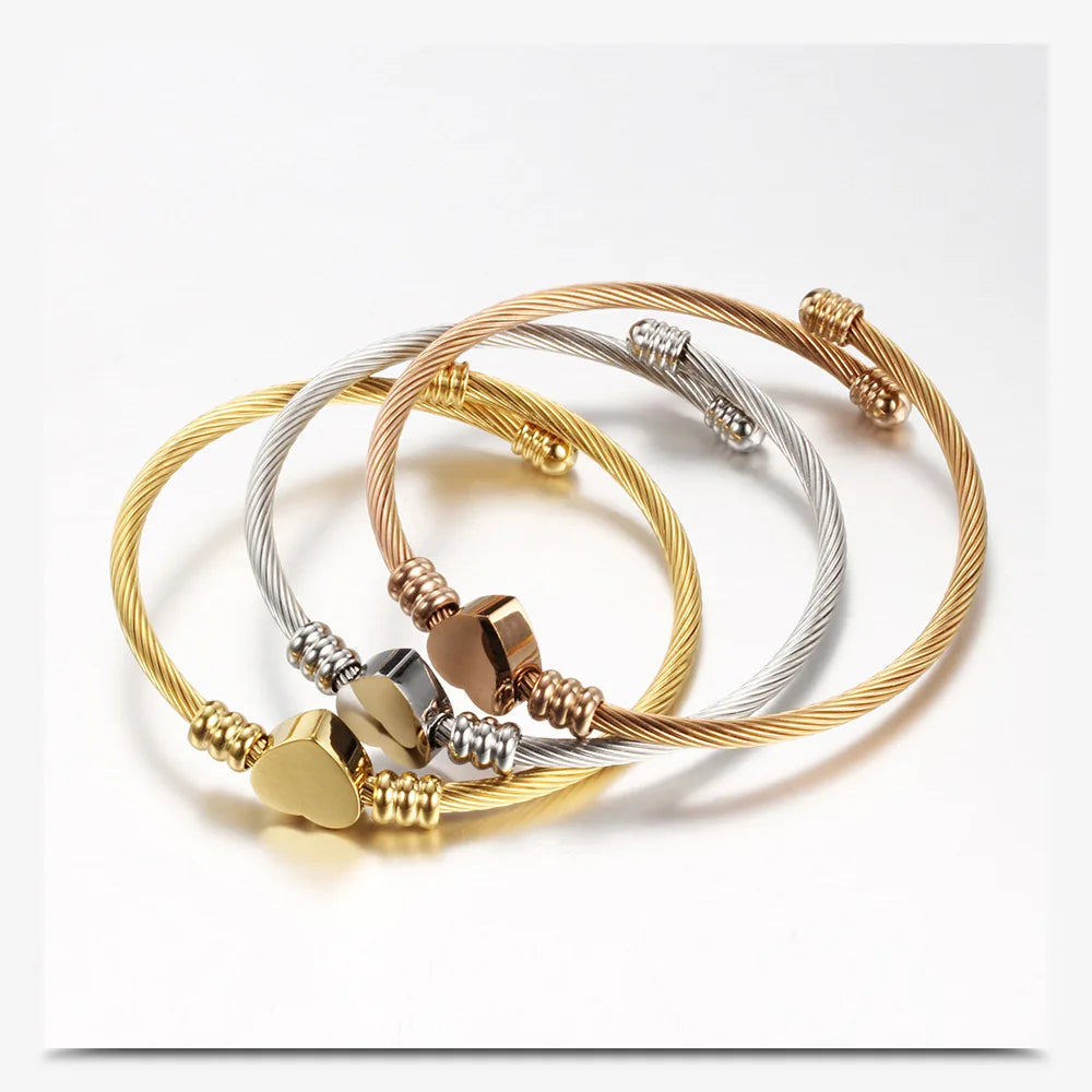Hemasa  Stainless Steel Cable Heart Bracelet Bangle For Women