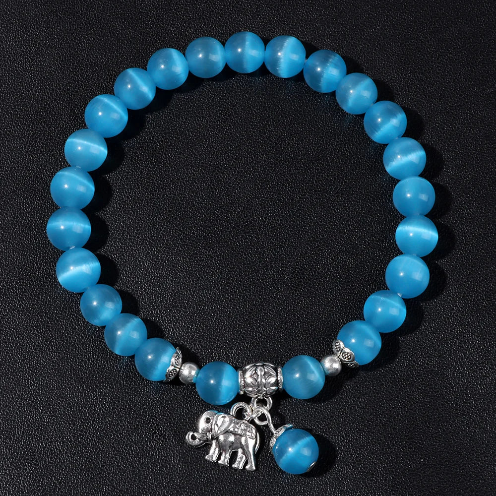 Hemasa  8mm Beads with Elephant Pendant Stretchable  Bracelet  For Women
