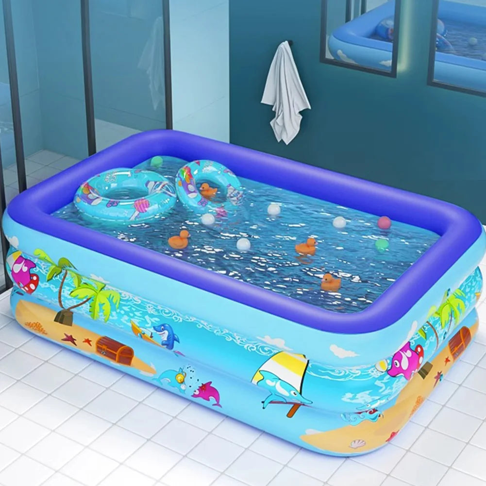 Tejesa Inflatable Swimming Pool Large Family Pools 120cm Rectangle Framed Children Swimming Pool Summer Outdoor Pool Baby Bathtub Toys