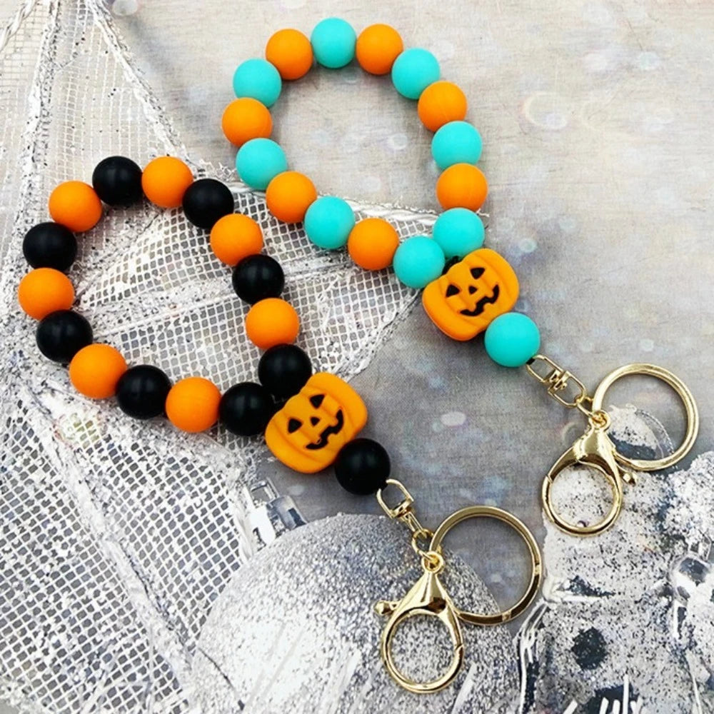 Pumpkin Luminous Ghost Keychain Silicone Fluorescent Halloween Ghost Pendant Lobster Buckle Ornaments Beads Keyring Party