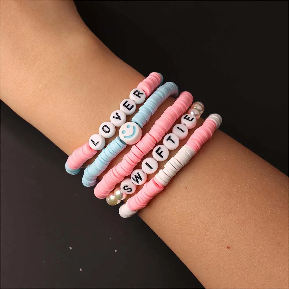 Handmade Smile Taylor The Swift  Bohemian Shinning Bead Bracelet For Women Soft Clay Color Summer Party Fans Friend Gift