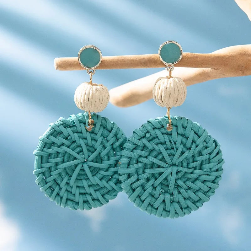 Candy color rattan vacation style earrings women ins wind donut design sense earrings high quality earrings