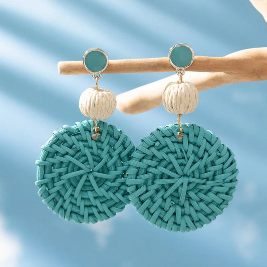Candy color rattan vacation style earrings women ins wind donut design sense earrings high quality earrings