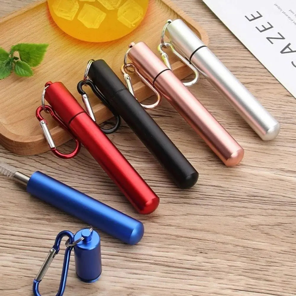 Stainless Steel Reusable Collapsible Straw Portable Retractable Metal Straw with Case Foldable Telescopic Straw Bar Accessories