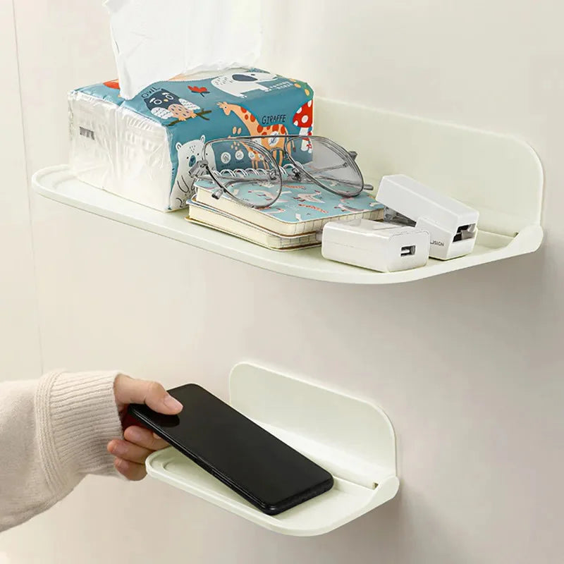 Hemasa Foldable Wall Shelf Bathroom Punch-free Wall-mounted Storage Rack Phone Holder