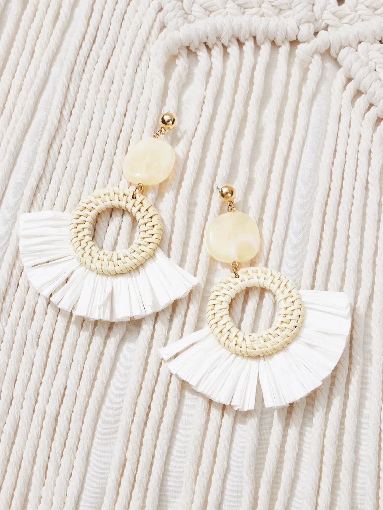 Handmade Rattan Shell  Raffia Drop Earrings for Women Bohemian Ethnic Geometric Round Waterdrop Wood Dangle Earrings Jewelry