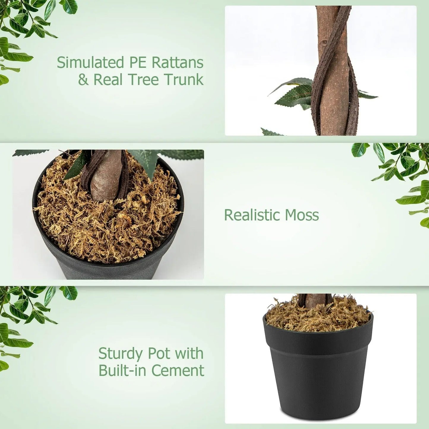 Hemasa 90CM Artificial Flower Tree Faux Floral Plant W/Pine Roses Greenery Potted Plant