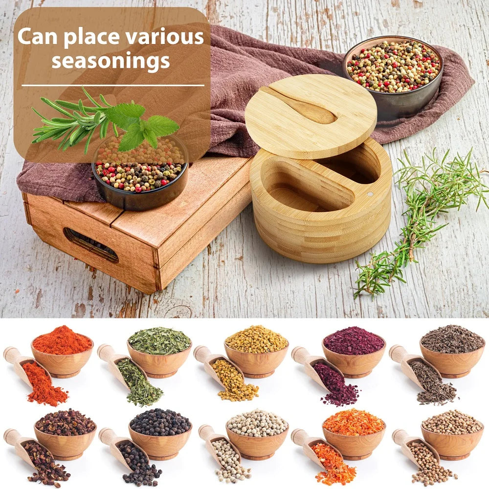 Tejesa 3Tier Salt Box Spice Jar Kitchen Seasoning Jar Bamboo Pepper Container Jar with Magnetic Lid Candy Earring Jewelry Salt Storage