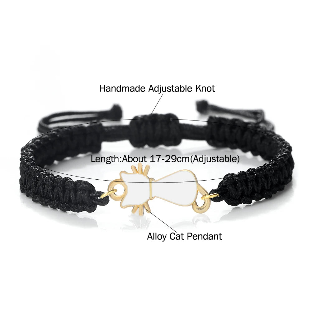 Handmade Lucky Cat Braided Adjustable Bracelets & Bangle Women Men Charm Sweet Animal Pendant Bracelets Cat Lovers Jewelry Gifts