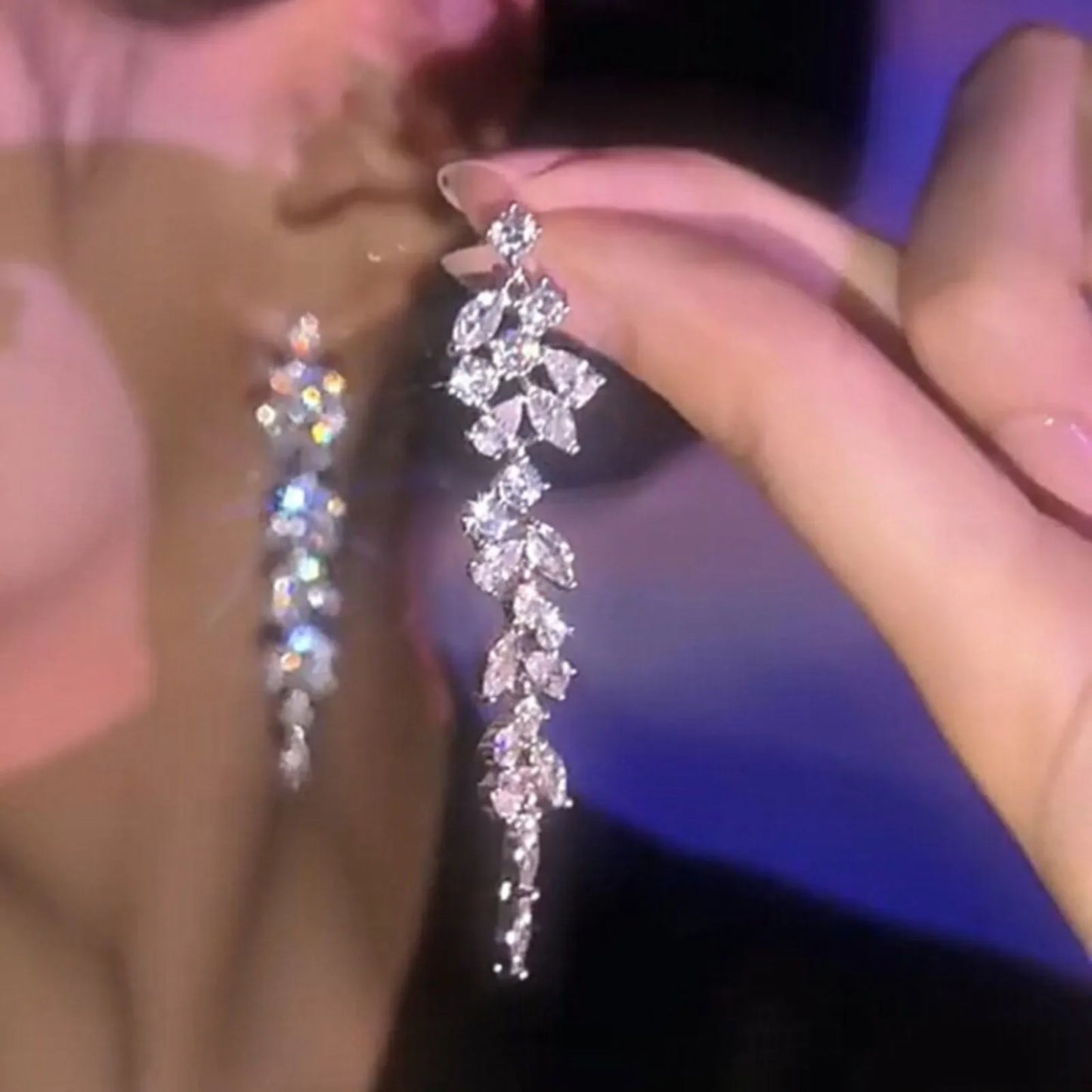 Hemasa  Simple Long Tassel Zircon Leaf Earrings Earrings