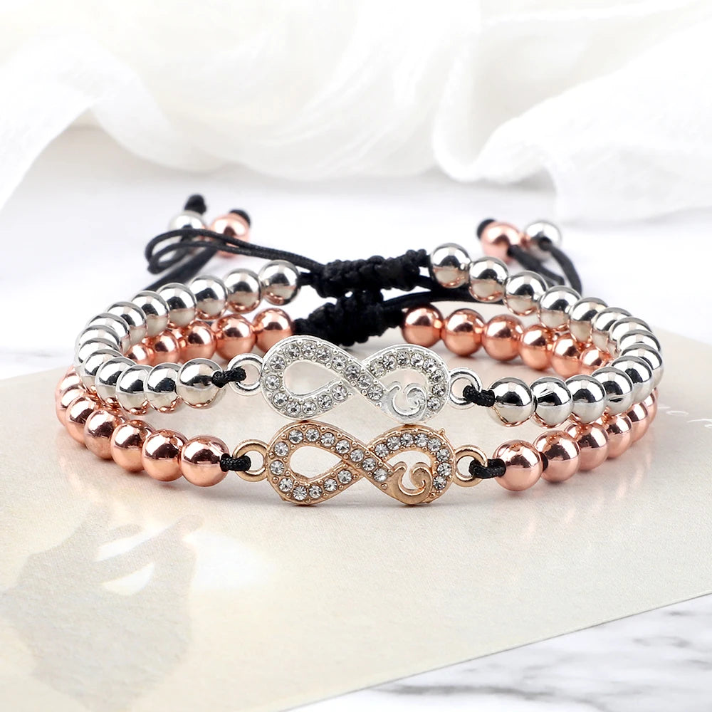 Women Zircon Charms Beaded Bracelets Classic Gold/Siver Color Hematite Round Beads Braid Bracelets Friendship Party Jewelry Gift