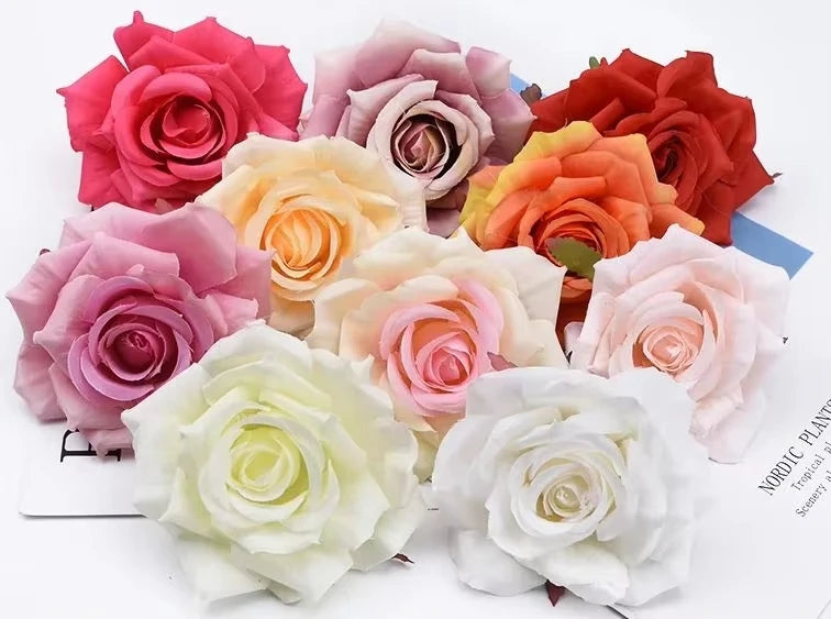 100PC 10CM Wholesale Artificial Flowers for Scrapbook Christmas Home Decor Wedding Garden Rose Arch Fake Silk Head Candy Box