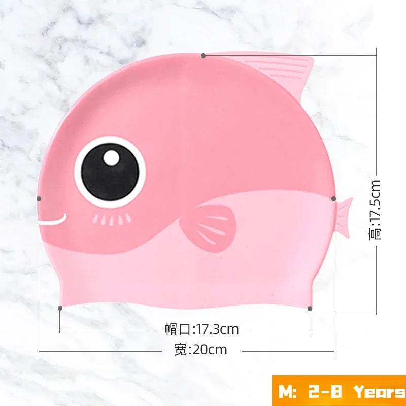 Hemasa Cartoon Cute Fish Shark Silicone Swimming Cap for Children  Kids Swimming Cap