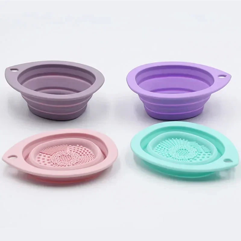 Hemasa  Set of 2 Silicone Makeup Brush Cleaner Folding Powder Puff Cleaning Bowl