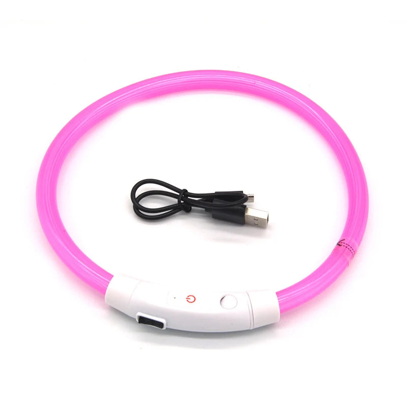 PVC LED Fiber Optic Dog Collar, USB Rechargeable Night Safety Light, Multi-Color, Available Pet Collar, 40 cm, 50 cm, 70cm, 1Pc