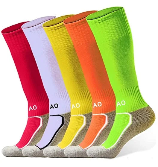 5 Pairs Kids Soccer Socks Boys Girls High Tube Long Knee Athletic Football Socks (4-18 Years) Children Cotton Stocking Football