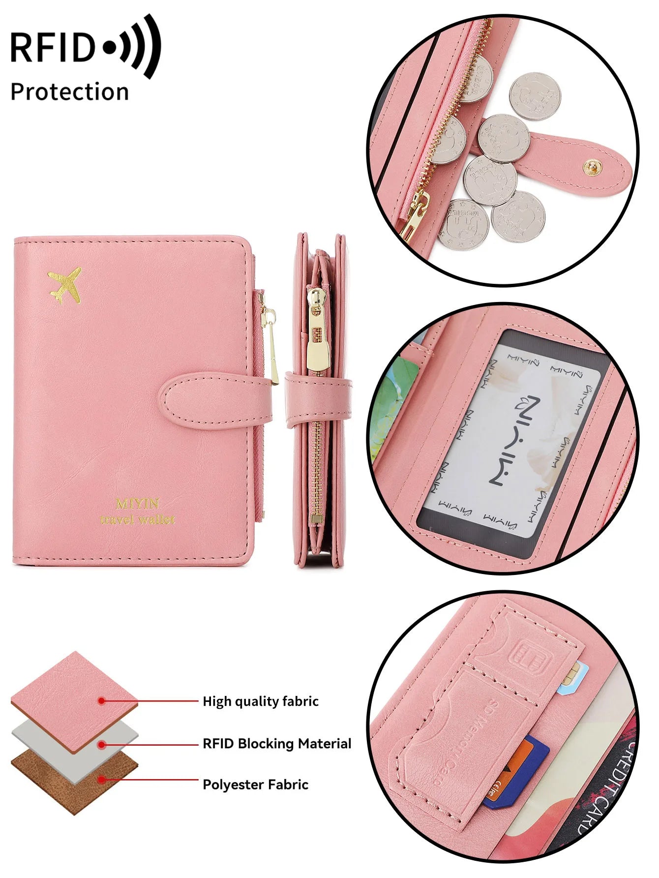 Hemasa Multi functional RFID anti-theft brush passport bag fashionable multi card slot passport clip PU leather large capacity wallet