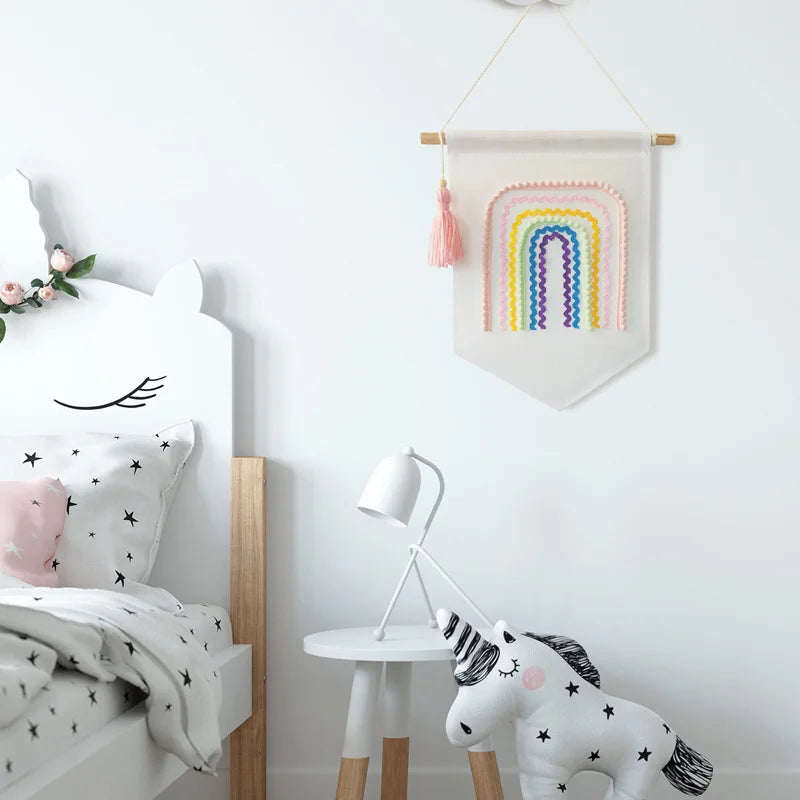 INS Wall Hanging Rainbow Tapestry with Tassel Creative Nordic Flags Baby Nursery Wall Pendant Children Room Bedroom Decoration
