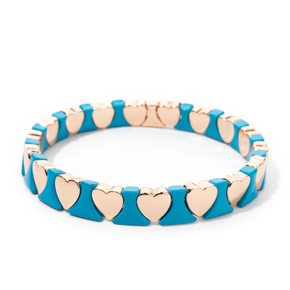 Tejesa Gold Color Heart Shape Bracelets / Elastic Love Bangle For Women Couple Jewelry
