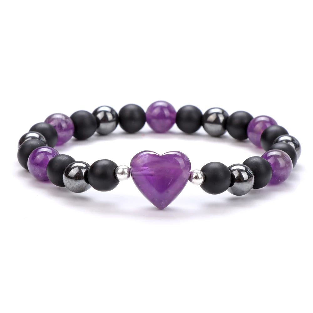 8mm Natural Stone Bracelet Love Heart Shape Tiger Eye Agates Quartz Beads Charm Bracelet for Women Men Fashion Jewelry Gift