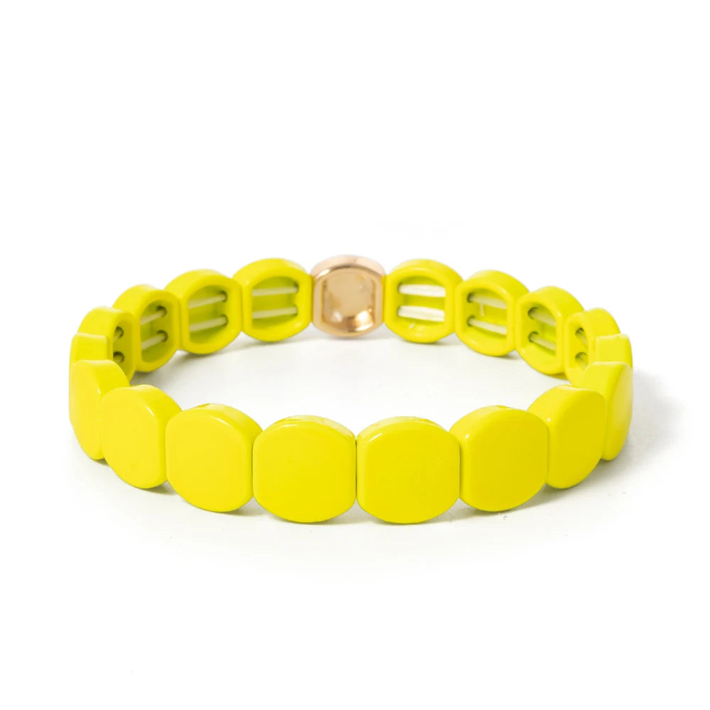 Tejesa Yellow Red Color  Enamel Tile Beads Bracelets For Women /Hand Jewelry Charms Beach Elastic Bangle For Party Luxury