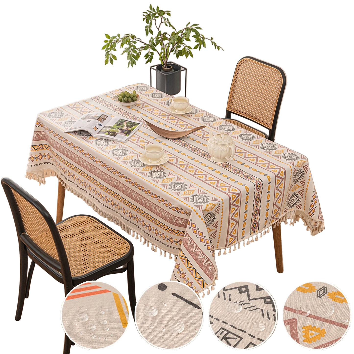 Tejesa  Cotton Linen  Tasse Waterproof Tablecloth /Patio/ Outdoor Wrinkle Free Table Protector Covers