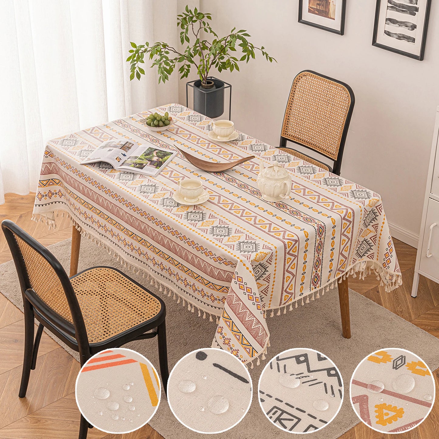 Tejesa  Cotton Linen  Tasse Waterproof Tablecloth /Patio/ Outdoor Wrinkle Free Table Protector Covers
