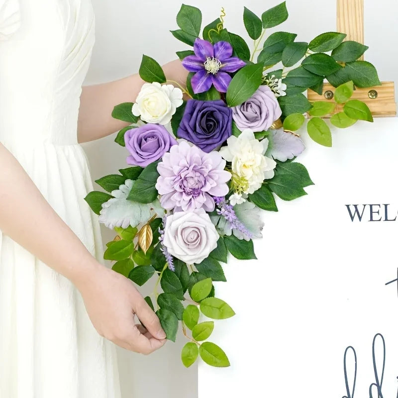 2pcs Wedding Decorative Arches, Reception Welcome Decorations, Outdoor Party Decorative Rose Artificial Flowers