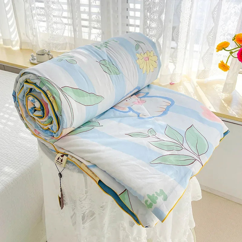 Quilt Double Layer Yarn Soybean Fiber Mother And Baby Grade Soft Glutinous Summer Cool Quilt Comfortable Breathable Home Textile