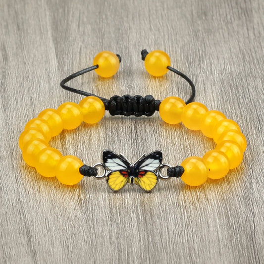 Charm Yellow Butterfly Bracelets Handamde Natural Stone Black Lava Agates Beads Yoga Bracelet Adjustable Bangles Couple Jewelry