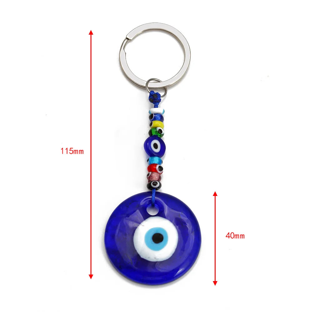 EVIL EYE Glass Round Turkish Evil Eye Keychain Colorful Bead Car keyring for Women Men Jewelry llavero porte clé מחזיק מפתחות