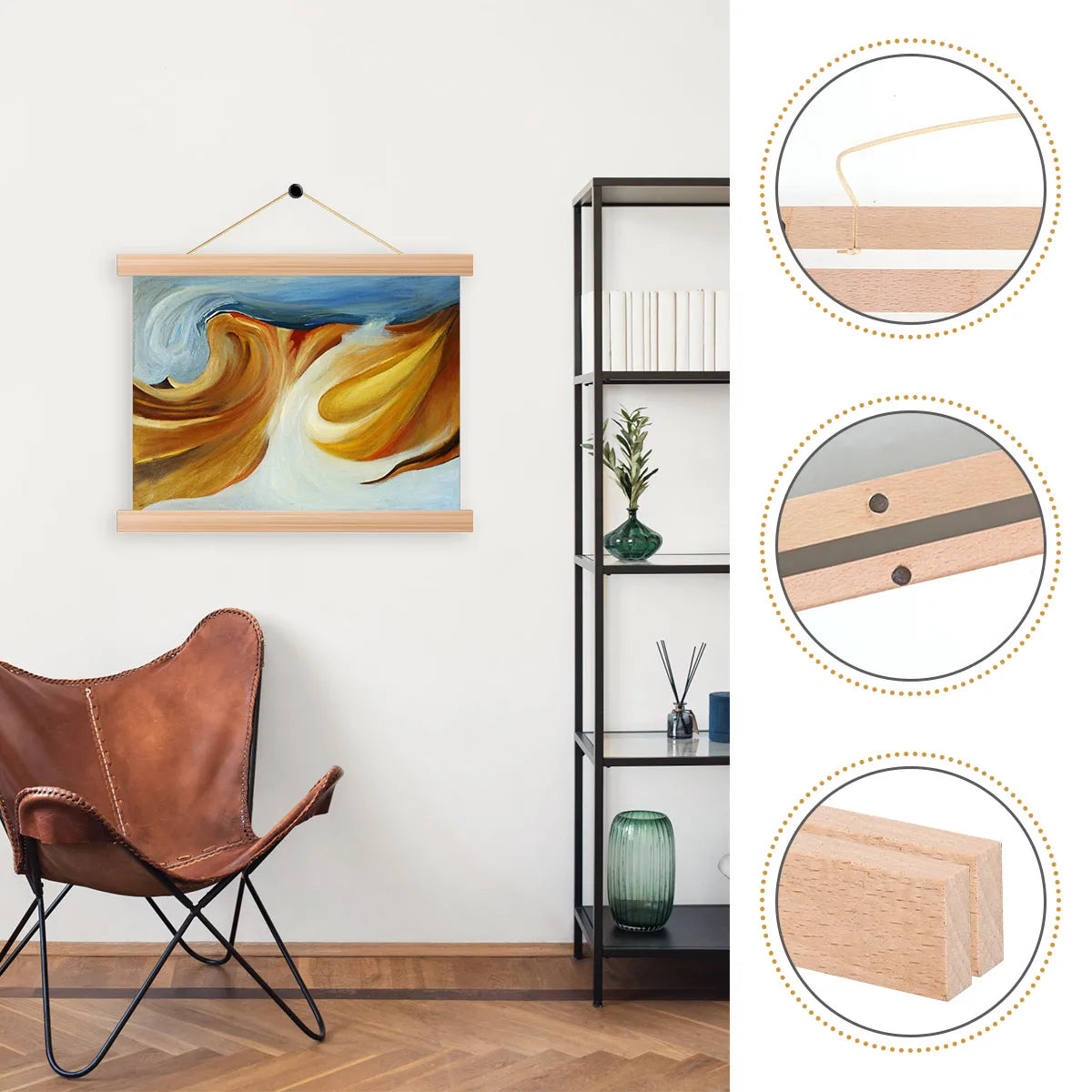 Tejesa 4pcs Picture Poster Hanger Frames Magnetic DIY Wood Hanging Rod Photo Wall Art Canvas Prints Painting Hang Rack Home Decor Easel