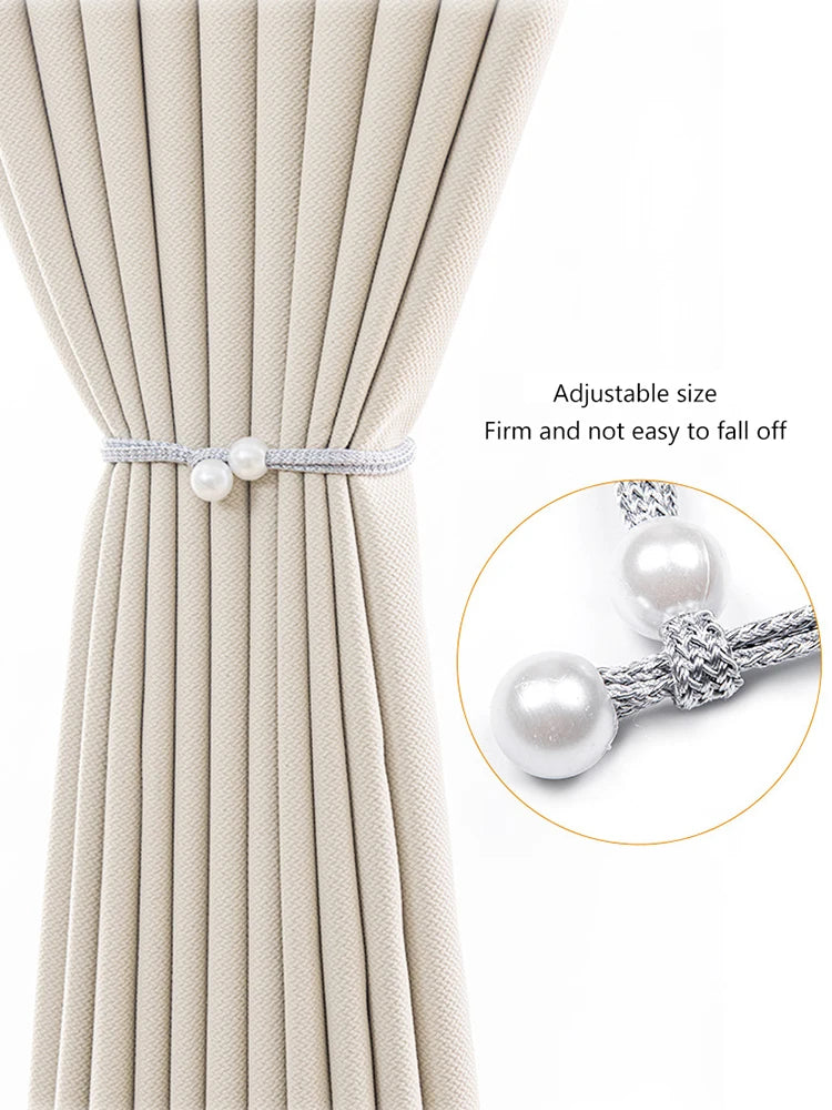 2Pcs Pearl Tiebacks Rope For Curtain Beaded Tie Backs Strap Decorative Holdbacks Home Decoration Curtain Tieback Accessory