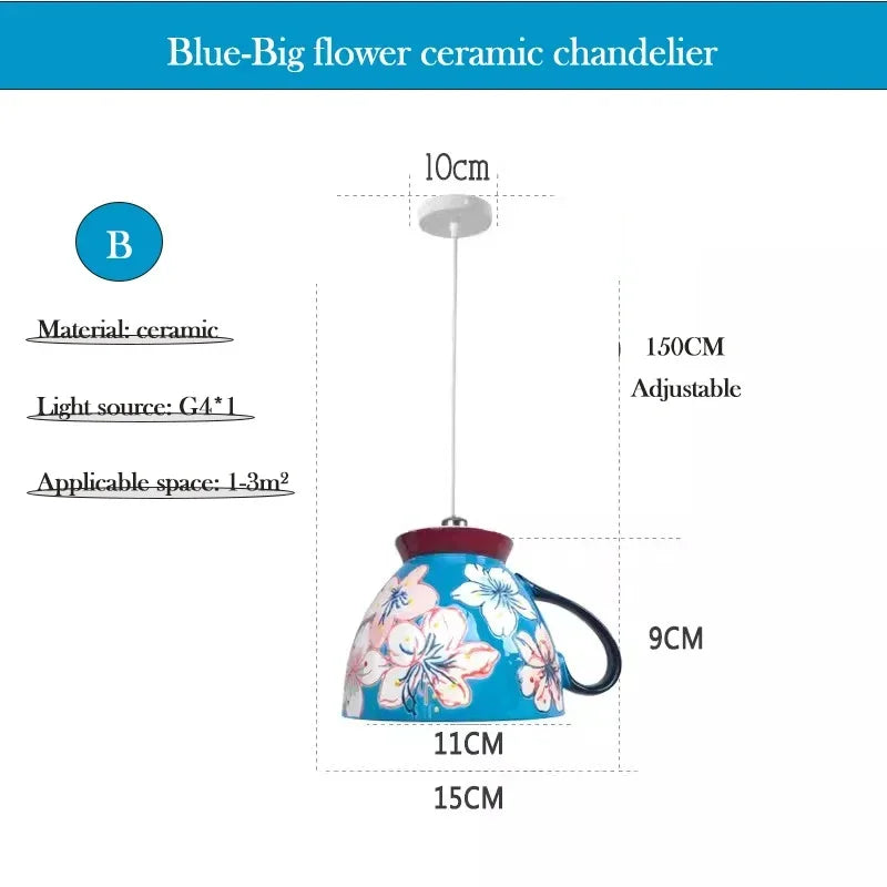 Chinese Style Flower Ceramic Cup Chandeliers Dining Room Dining Table Lamp Modern Creative home Decor Bedroom Bedside Chandelier