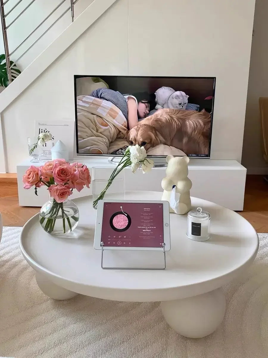 Metal Coffee Table Cream White Round  Tea Table Home Furniture