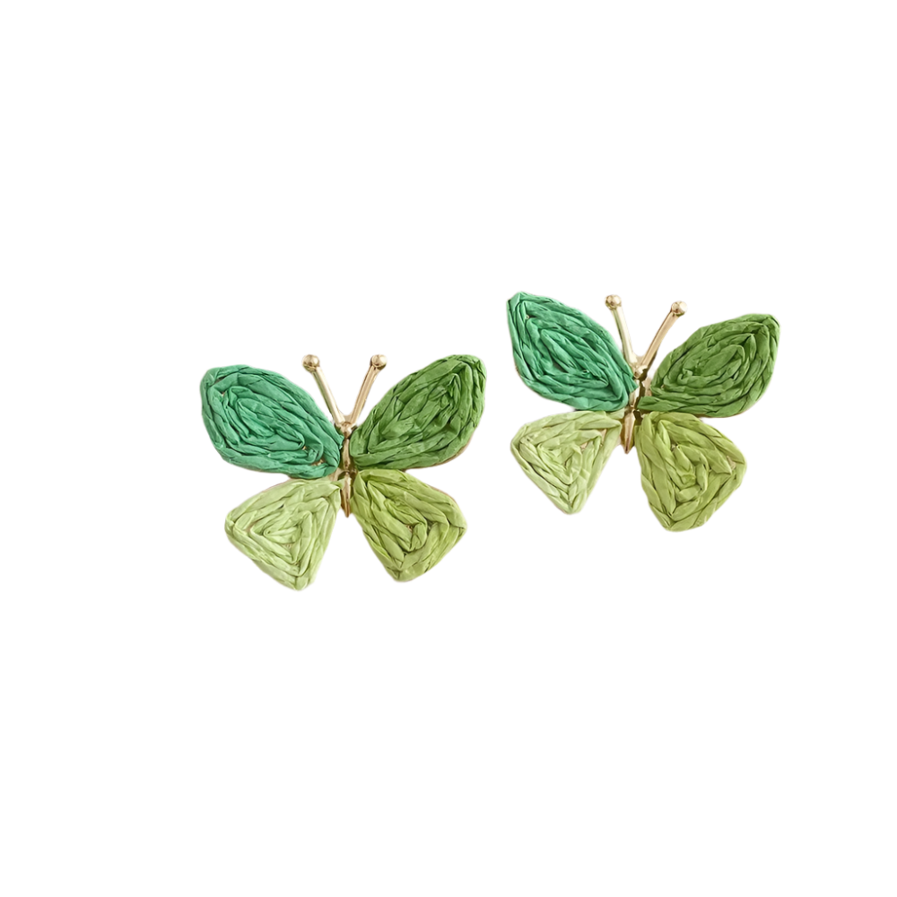 Hemasa Minar Bohemian Multicolor Rattan Knit Raffia Butterfly Wings Dangle Earrings for Women