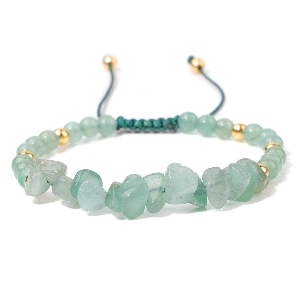Tejesa Irregular Natural Gem Crystal Stone Beads Bracelet Braided Obsidian Aventurine Amethysts Aquamarin Opal Chip Bracelets For Women