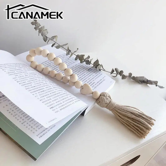 1Pc Boho Style Bead Garland Rustic Wall Hanging Hemp Rope Tassel Beaded With Heart Knot Woven Pendant Home Decoration