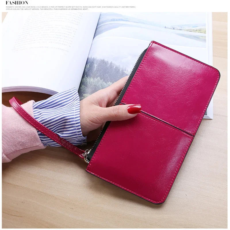 Hemasa Women's Leather Zipper Handbag Bank Large Capacity  Wallet Wrist Strap /Simple Bag Card Holders Wallets