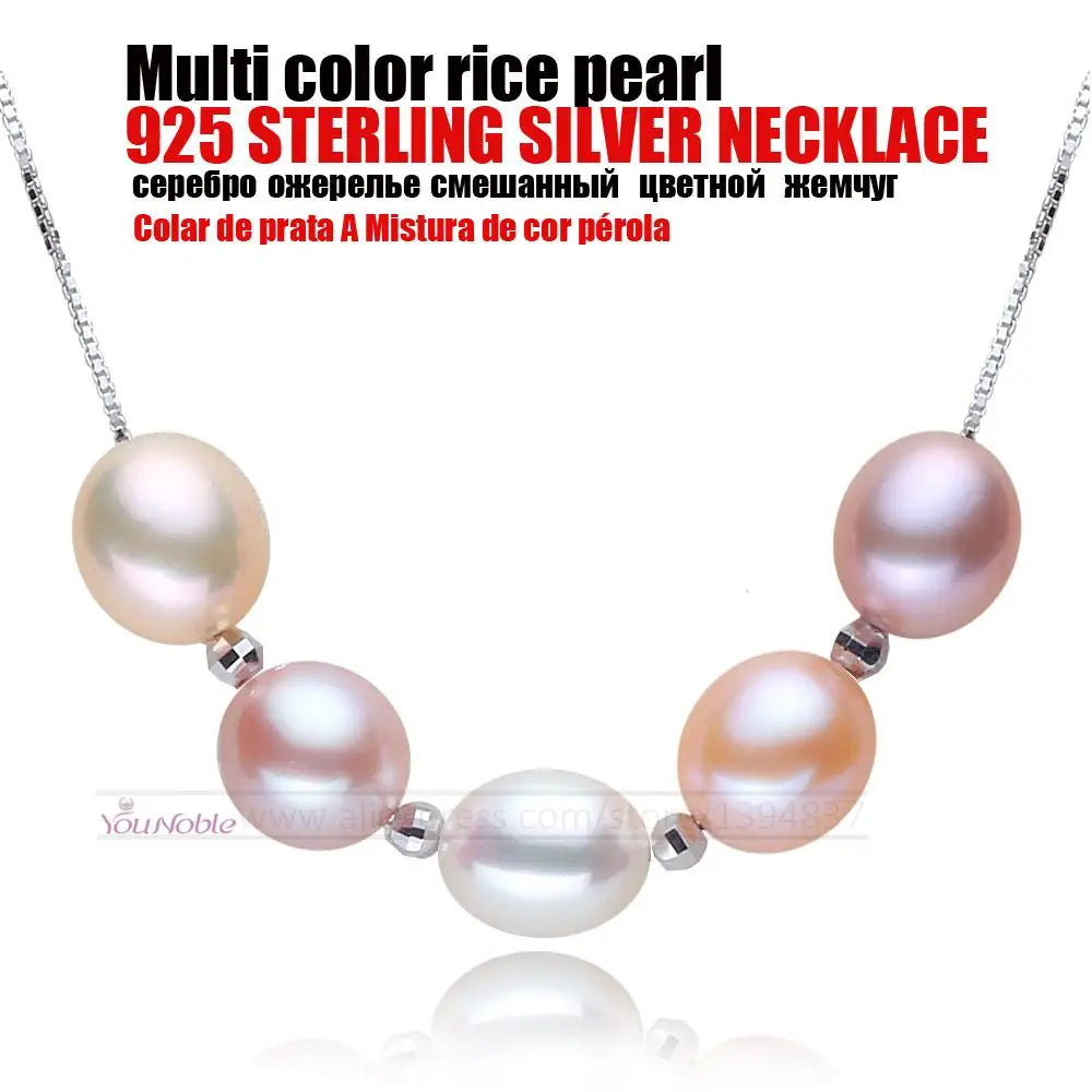 Hemasa 925 Sterling Silver Colorful Natural Pearl Necklace Jewelry For Girl Birthday