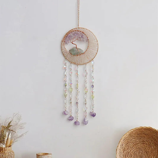 Natural Gems Stone Tree of Life Amethyst Healing Home Decor Crystals Citrine Agate Suncatcher Wall Hanging Ornaments for Room