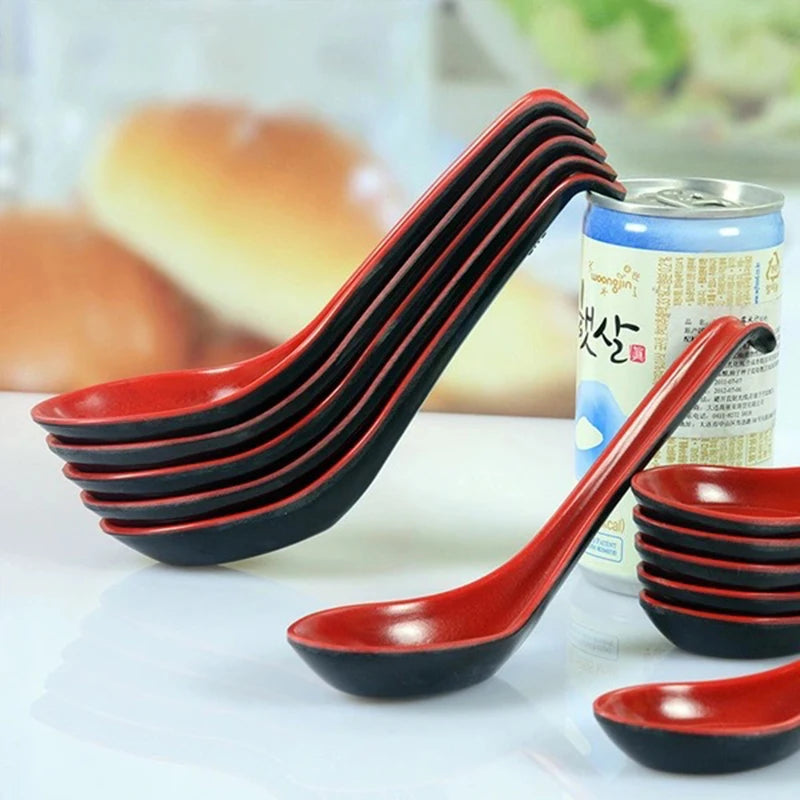 Hemasa 20Pcs Red and Black Soup Spoons Spoon Plastic Bicolor with Hook Practical Portable Long Handle Anti Scalding Antiskid TMZ