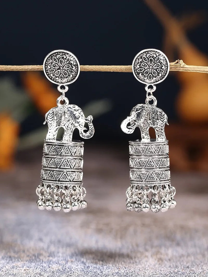 Hemasa Classic Jhumka Earrings for Women Nepal India Vintage Elephant Shaped Carved Tassel Earrings Brincos Kolczyki