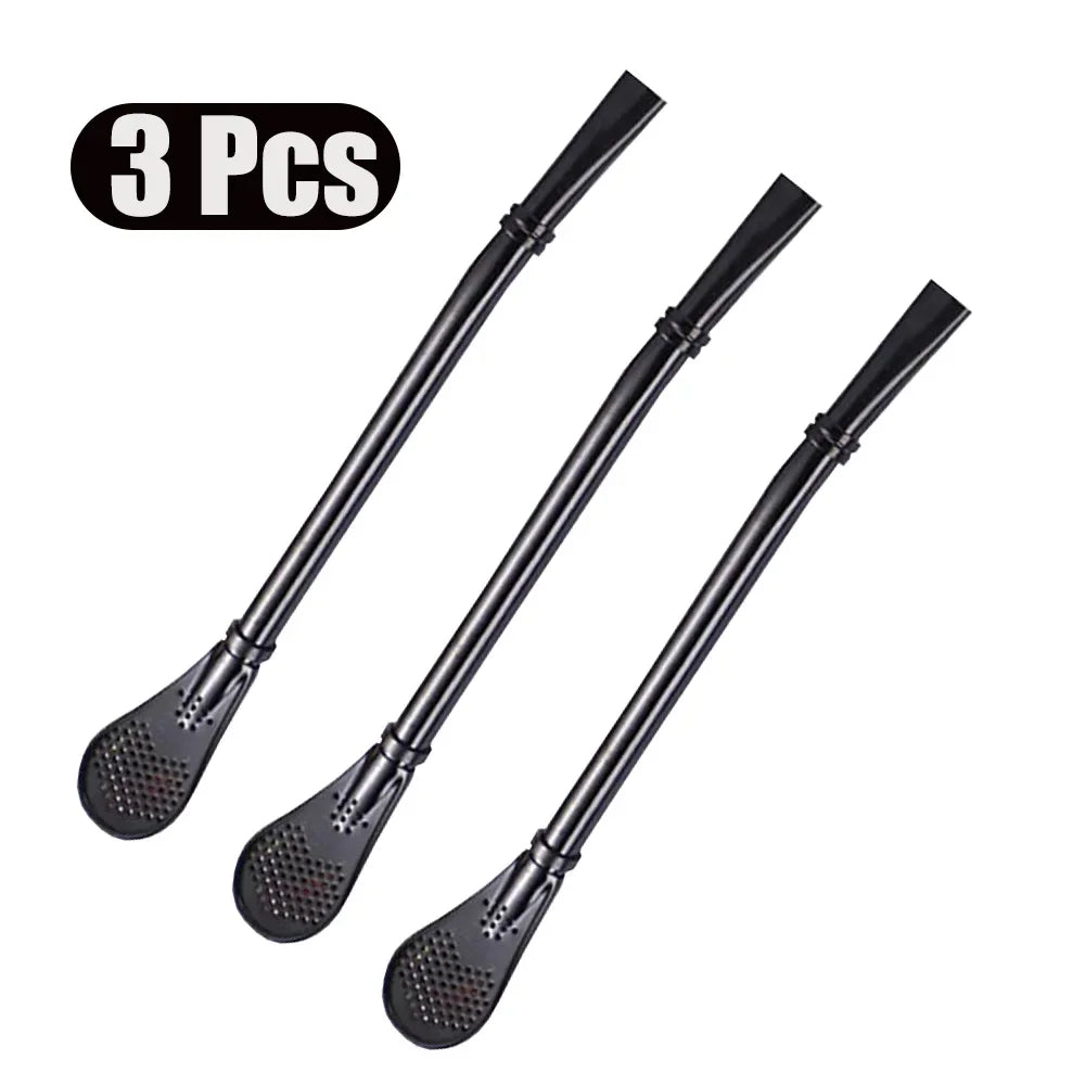 1-10Pcs 304 Stainless Steel Drinking Straw Spoon Tea Filter Reusable Bombilla Gourd Cocktail Straw Spoon Coffee Bar Accessory