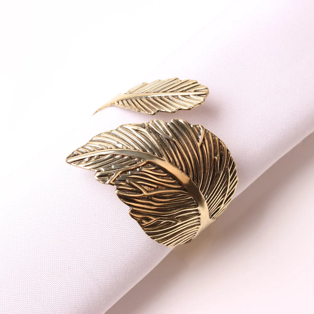 Hemasa 6PCS Antique Napkin Holders /Gold Napkin Rings/ Leaf Napkin Buckle for Wedding Party Daily Use Home Dinning Room Hotel Table Decor