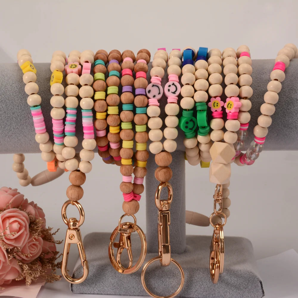 Hemasa New Fashion Wood Beads Necklace Keychains lanyard for Women /Girls