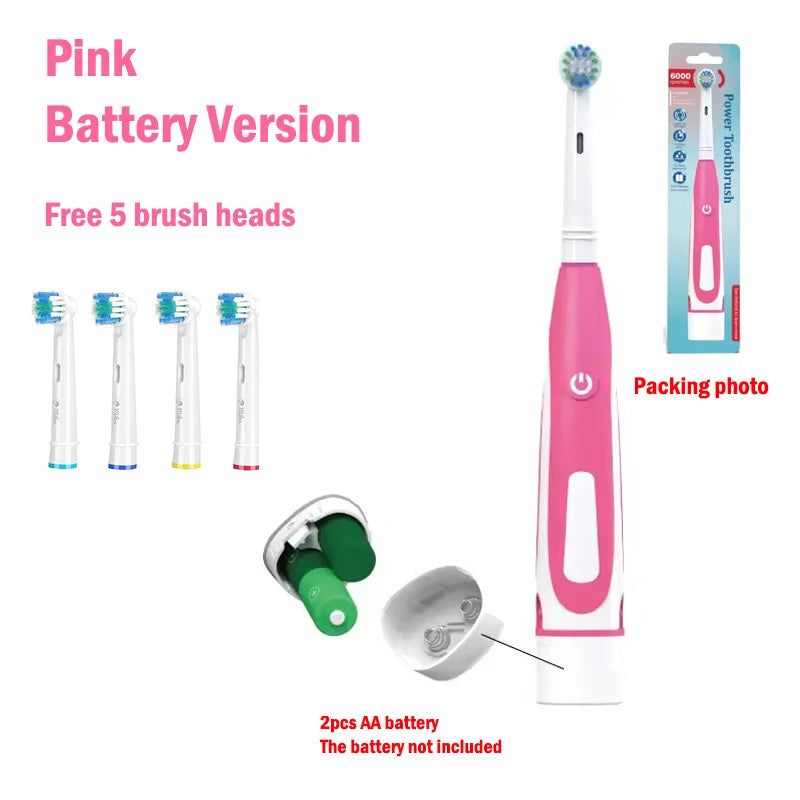 Electric Toothbrush Rounded Vibrate Heads Teeth Brush Soft Bristle Rotation Gum Care Battery Power Teeth Whitening For Adults